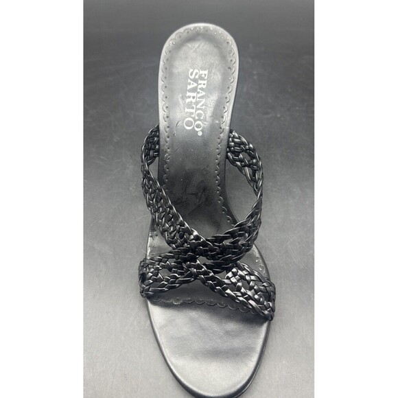 Franco Sarto Sandal Womens 8.5M Black Leather Slide On Open Toe Heel Sandal - Picture 4 of 16